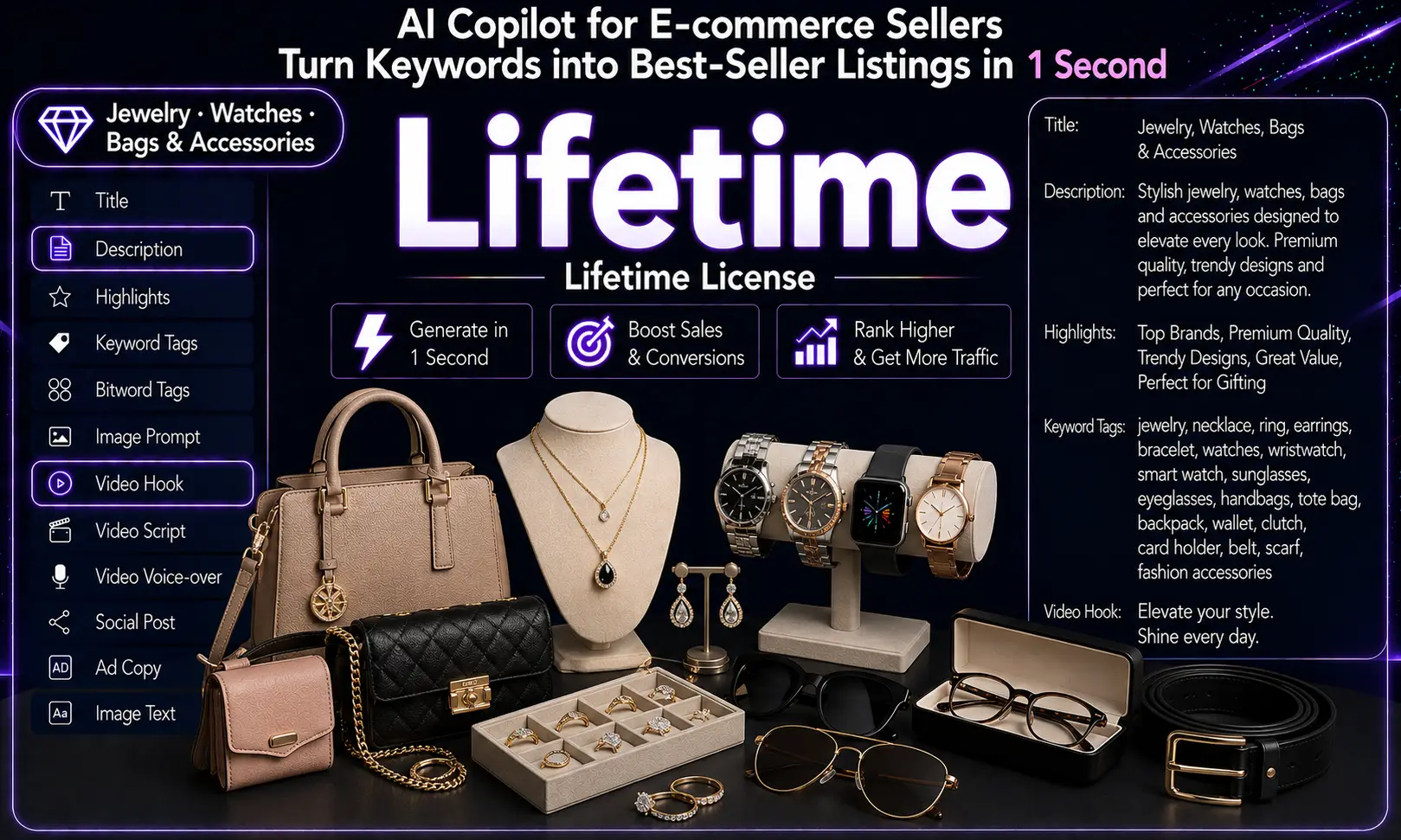 Jewelry · Watches · Bags · Accessories AI Content Generator (Lifetime License)